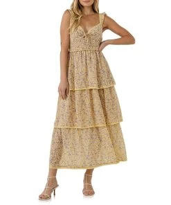 Hot Sale 🤩 ENDLESS ROSE 👩 women Floral Lace Trim Detail Maxi 👗 Dress ⭐