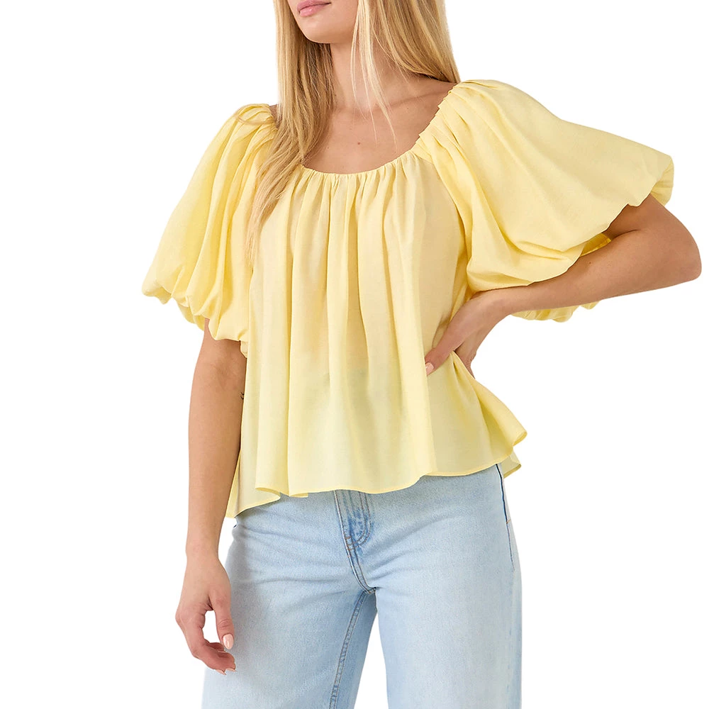 Budget 👍 ENDLESS ROSE 👩 women Pleated Puff Sleeve Top 😀 3 Budget 👍 ENDLESS ROSE 👩 women Pleated Puff Sleeve Top 😀 - Image 3