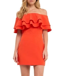 Outlet ๐ฏ ENDLESS ROSE ๐ฉ women Ruffled Off Shoulder Mini ๐ Dress โ๏ธ