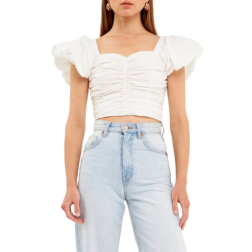 Best Sale 😍 ENDLESS ROSE 👩 women Shirring Detail Puff Sleeve Cropped Top 🎉 1 Best Sale 😍 ENDLESS ROSE 👩 women Shirring Detail Puff Sleeve Cropped Top 🎉