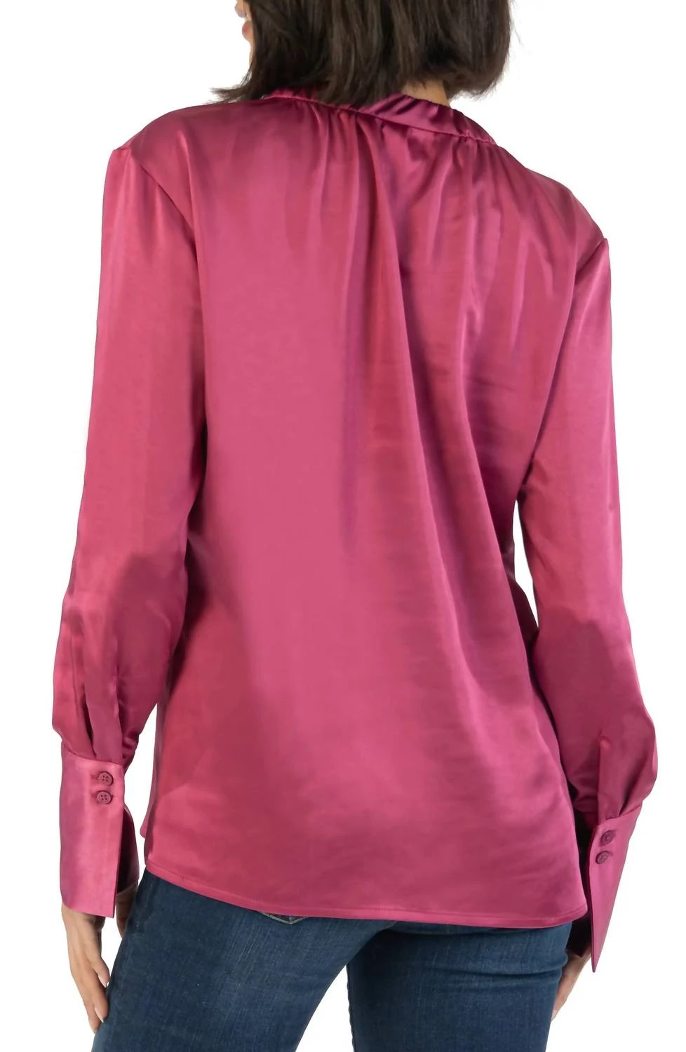Cheapest ๐ Kut From The Kloth ๐ฉ women Brigitta Satin Button Down Top With Shirring in Magenta ๐ 3 Cheapest ๐ Kut From The Kloth ๐ฉ women Brigitta Satin Button Down Top With Shirring in Magenta ๐ - Image 3