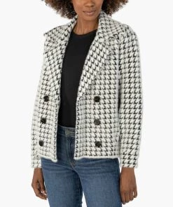 New 😀 Kut From The Kloth 👩 women Houndstooth Jacket in Black/White 🥰