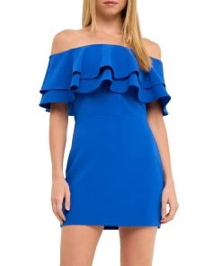 Outlet 🎉 ENDLESS ROSE 👩 women Ruffled Off Shoulder Mini 👗 Dress 👍