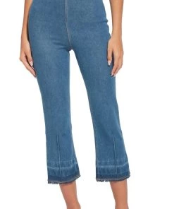 Deals ๐ Lysse ๐ฉ women Daria Contrast Hem Crop Denim Pant: in Mid Wash ๐