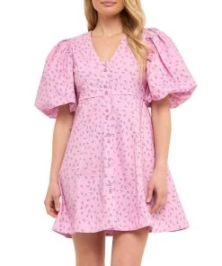 Coupon 😀 ENDLESS ROSE 👩 women Floral Print Mini 👗 Dress with Button Detail ⭐