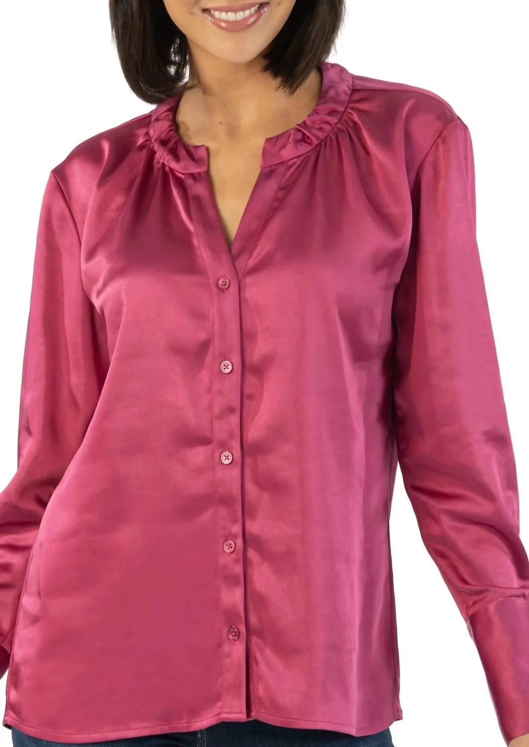 Cheapest ๐ Kut From The Kloth ๐ฉ women Brigitta Satin Button Down Top With Shirring in Magenta ๐ 1 Cheapest ๐ Kut From The Kloth ๐ฉ women Brigitta Satin Button Down Top With Shirring in Magenta ๐