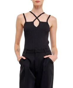 Hot Sale 😍 ENDLESS ROSE 👩 women Strap Detail Fitted Knit Top 👏