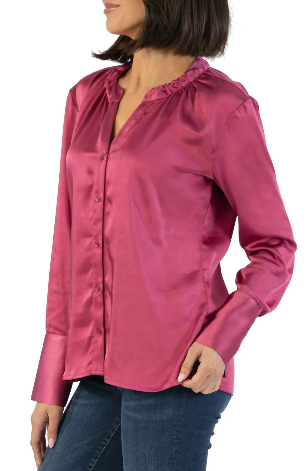 Cheapest ๐ Kut From The Kloth ๐ฉ women Brigitta Satin Button Down Top With Shirring in Magenta ๐ 2 Cheapest ๐ Kut From The Kloth ๐ฉ women Brigitta Satin Button Down Top With Shirring in Magenta ๐ - Image 2