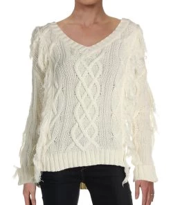 Discount 😉 Endless Rose 👩 Womens Cable Knit Fringe Pullover Sweater 🌟