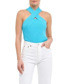 Promo 😉 ENDLESS ROSE 👩 women Cross Haltered Soft Rib Knit Tank 🔔