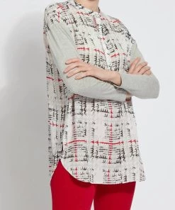 Hot Sale 🛒 Lysse 👩 women Lorimer Mixed Media Top in Winter Plaid 🤩