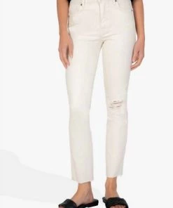 Coupon ๐ Kut From The Kloth ๐ฉ women Rachael High Rise Fab Ab Mom Jean With Raw Hem in Ecru ๐