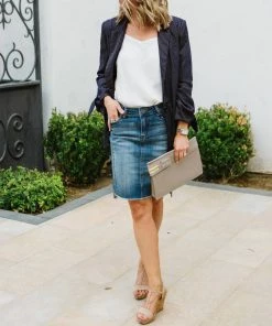 Wholesale 😉 Kut From The Kloth 👩 women Connie Step Hem Denim 👗 Skirt in Blue ⭐