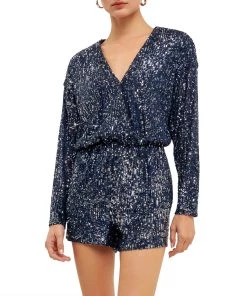 Deals 🔥 ENDLESS ROSE 👩 women Front Wrap Sequins Romper ⭐