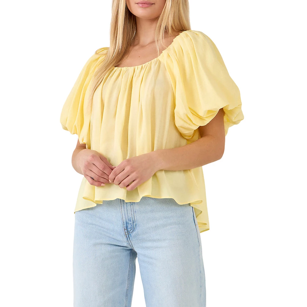 Budget 👍 ENDLESS ROSE 👩 women Pleated Puff Sleeve Top 😀 1 Budget 👍 ENDLESS ROSE 👩 women Pleated Puff Sleeve Top 😀