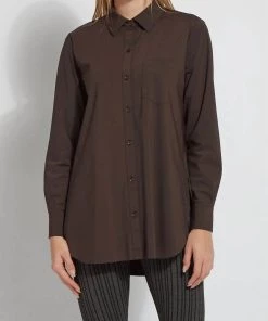 Best Sale 👍 Lysse 👩 women Schiffer Button Down 👚 Shirt in Double Espresso ✨