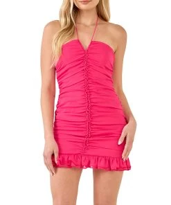 Cheap 😍 ENDLESS ROSE 👩 women Ruched Halter Mini 👗 Dress 🔔
