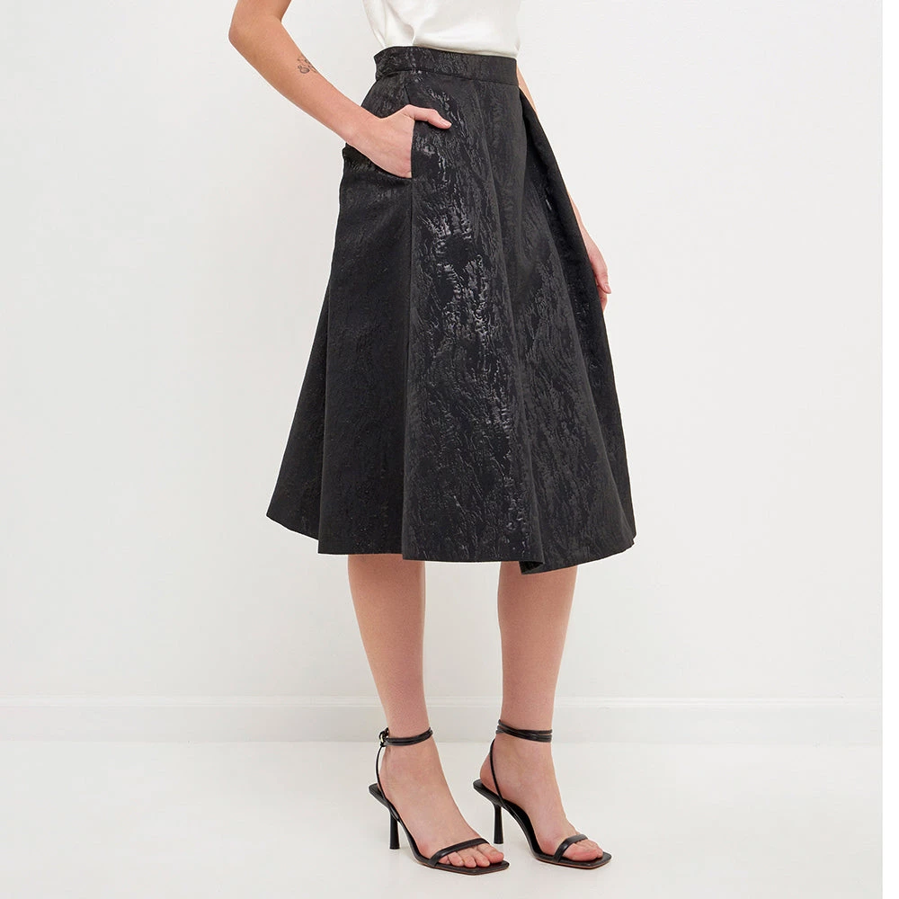 Cheap 🔔 ENDLESS ROSE 👩 women Metallic Jacquard Flare Midi 👗 Skirt 🥰 2 Cheap 🔔 ENDLESS ROSE 👩 women Metallic Jacquard Flare Midi 👗 Skirt 🥰 - Image 2