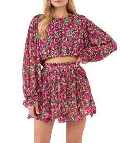 Best Sale 🎉 ENDLESS ROSE 👩 women Floral Pleated Bubbled Top 🛒