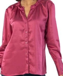 Deals โค๏ธ Kut From The Kloth ๐ฉ women Brigitta Satin Button Down Top in Magenta โ๏ธ