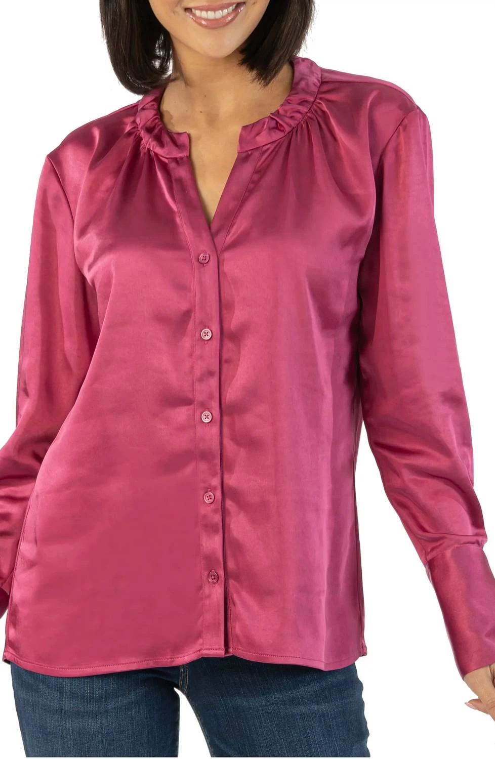 Deals ❤️ Kut From The Kloth 👩 women Brigitta Satin Button Down Top in Magenta ✔️ 1 Deals ❤️ Kut From The Kloth 👩 women Brigitta Satin Button Down Top in Magenta ✔️