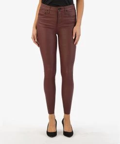 Hot Sale ⭐ Kut From The Kloth 👩 women Connie 🧥 Coated High Rise Fab Ab Ankle Skinny Jean in Wine ⭐