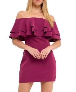 Deals 💯 ENDLESS ROSE 👩 women Ruffled Off Shoulder Mini 👗 Dress ✨