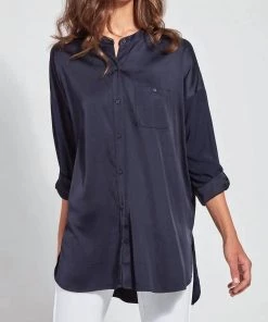 Best deal โ๏ธ Lysse ๐ฉ women The Eco Satin ๐ Shirt in True Navy ๐ฅ