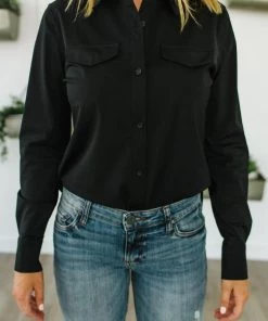 Coupon 🌟 Lysse 👩 women Brinkley Button Down 👕 Shirt in Black 🤩