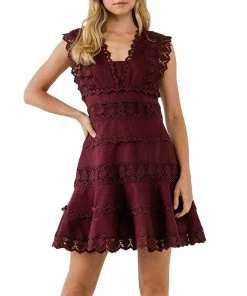 Cheapest ❤️ ENDLESS ROSE 👩 women Plunging Neck Lace Trim 👗 Dress 🔔