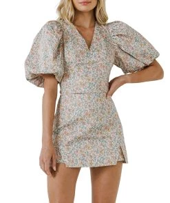 Best Pirce 👍 ENDLESS ROSE 👩 women Floral Puff Sleeve Cropped Top ⌛