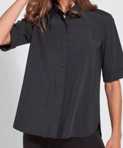 Best reviews of 🤩 Lysse 👩 women Josie Short Sleeve Button Down in Black 😍
