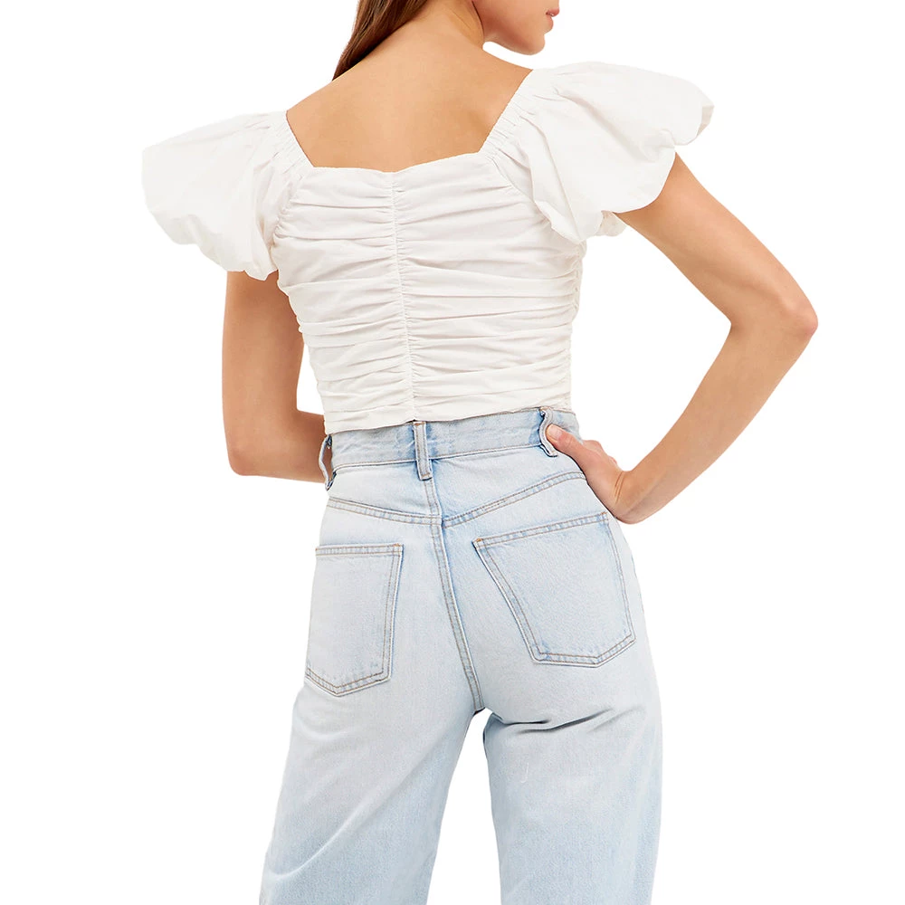 Best Sale 😍 ENDLESS ROSE 👩 women Shirring Detail Puff Sleeve Cropped Top 🎉 2 Best Sale 😍 ENDLESS ROSE 👩 women Shirring Detail Puff Sleeve Cropped Top 🎉 - Image 2