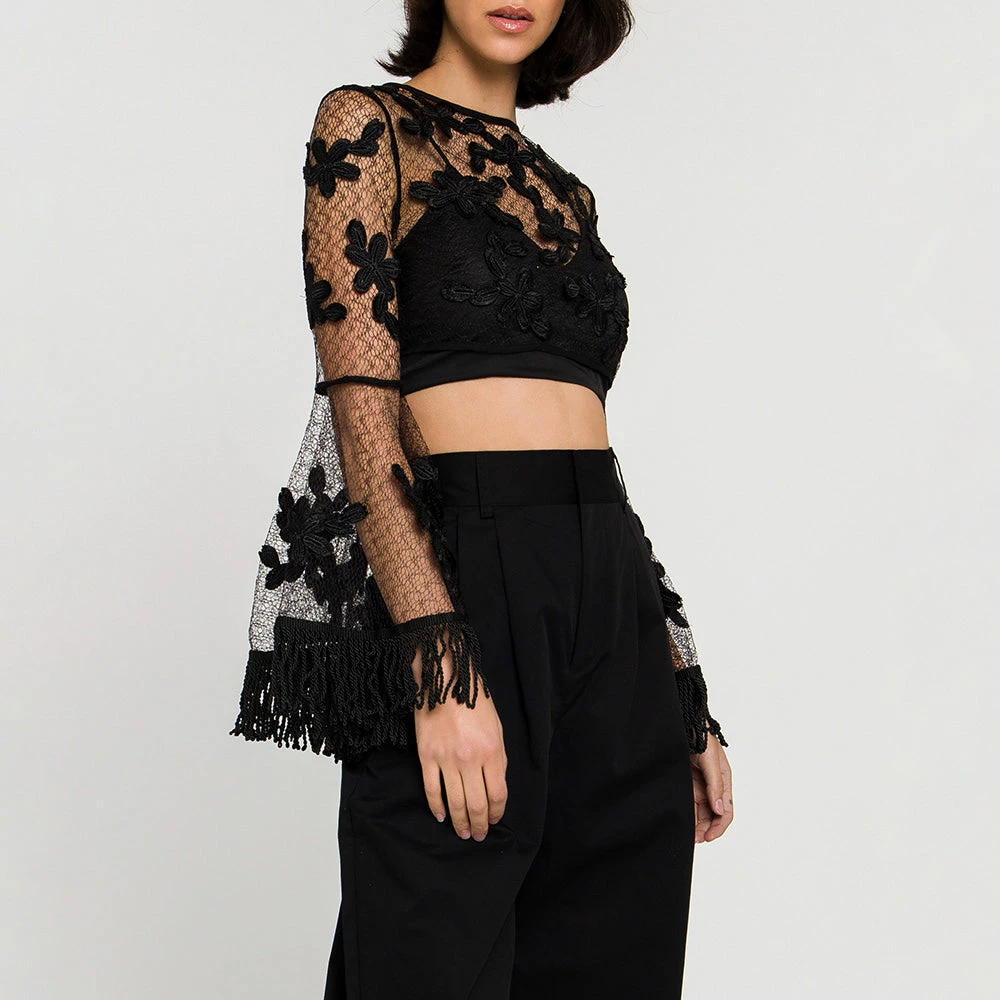 Discount 🎁 ENDLESS ROSE 👩 women Floral Lace Crop Top with Bell Sleeve 🎉 2 Discount 🎁 ENDLESS ROSE 👩 women Floral Lace Crop Top with Bell Sleeve 🎉 - Image 2
