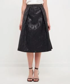 Cheap 🔔 ENDLESS ROSE 👩 women Metallic Jacquard Flare Midi 👗 Skirt 🥰