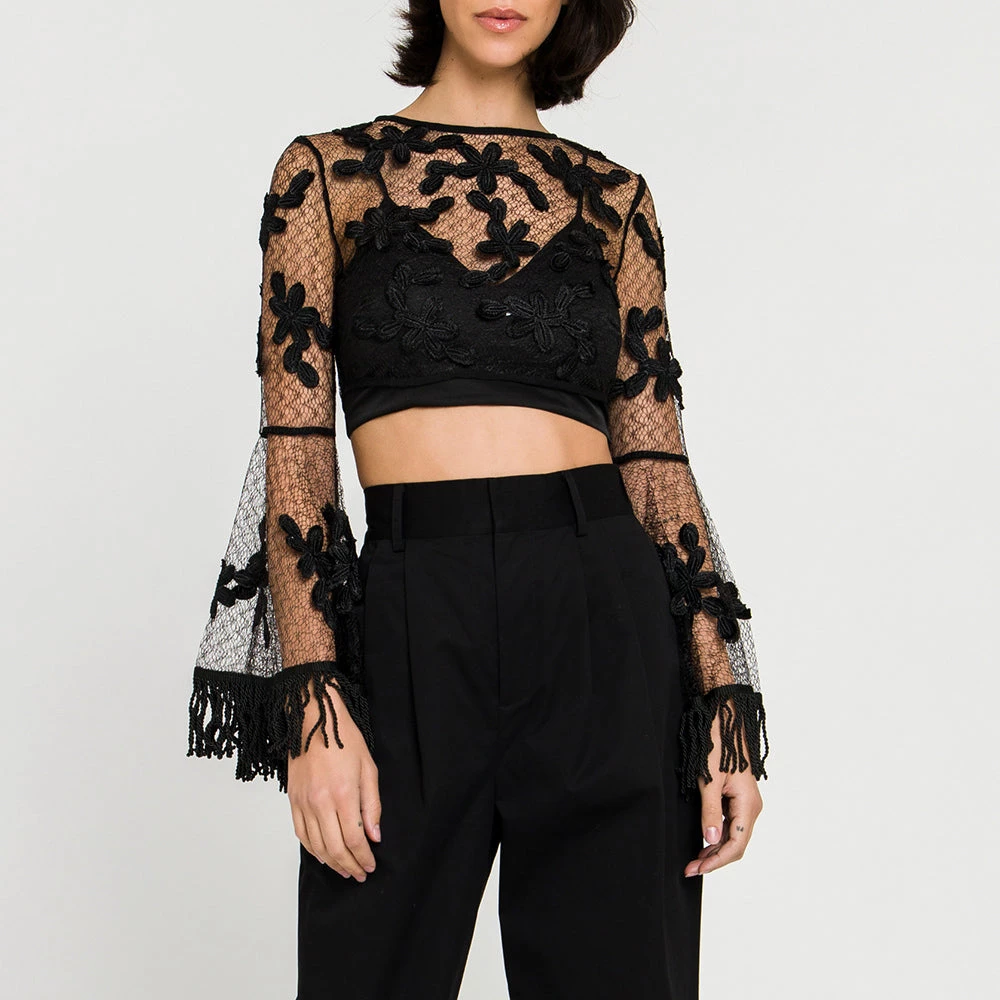 Discount 🎁 ENDLESS ROSE 👩 women Floral Lace Crop Top with Bell Sleeve 🎉 1 Discount 🎁 ENDLESS ROSE 👩 women Floral Lace Crop Top with Bell Sleeve 🎉