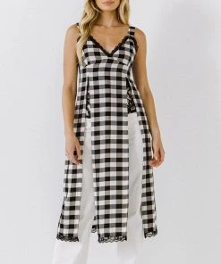 Hot Sale 🥰 ENDLESS ROSE 👩 women Lace Underlay Gingham Cami Top ✔️