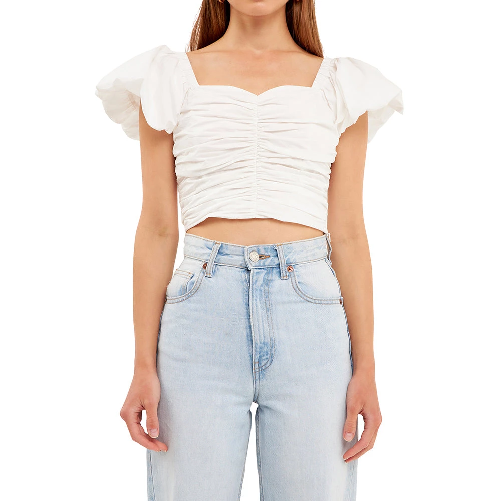 Best Sale 😍 ENDLESS ROSE 👩 women Shirring Detail Puff Sleeve Cropped Top 🎉 4 Best Sale 😍 ENDLESS ROSE 👩 women Shirring Detail Puff Sleeve Cropped Top 🎉 - Image 4