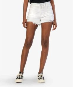 Promo 🥰 Kut From The Kloth 👩 women Jane High Rise Short With Fray in Optic White 😍